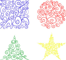 Set of textured spiral figures for gritting card decoration on transparent background