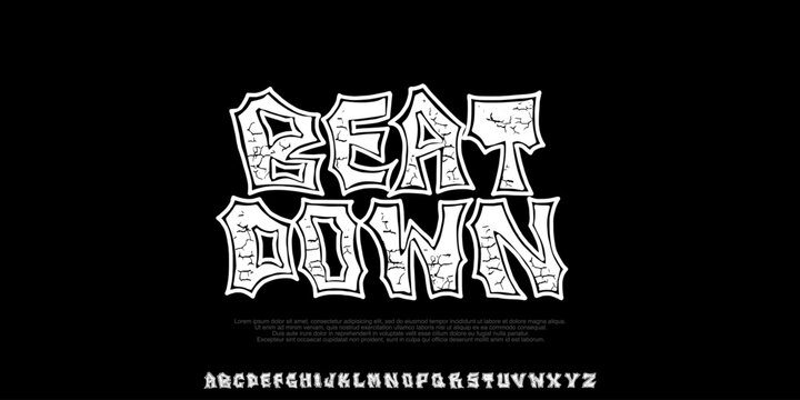 Hardcore Music Font,Original HandDrawn Creative Font With Grunge Texture, Streetwear Fashion and Poster,Cover ,Clothing. Uppercase Typeface .Vector Illustration