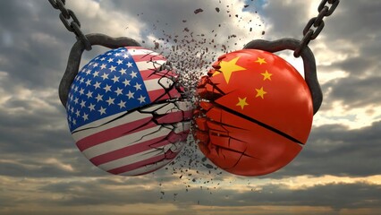 USA and China trade war concept showing fractured relationship and global economic tensions during crisis