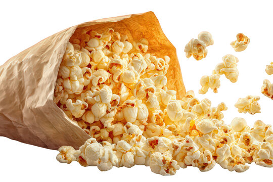 Overflowing Popcorn from Brown Paper Bag on Black Background Appetizing Snack
