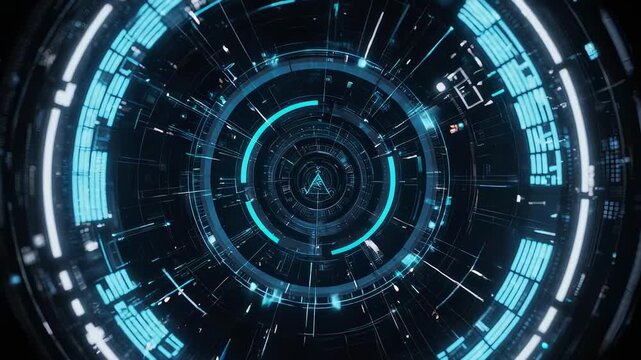 Futuristic abstract tunnel design with concentric circles and cyan-blue glowing details