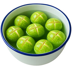 Thai Eggplants with Decorative Cuts Soaking in Water