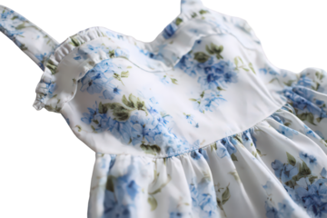 Close Up of a White Sundress with Blue Floral Pattern on Transparent Background