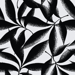 Abstract hand-drawn floral contemporary botanical leaf shapes seamless pattern with spray texture.