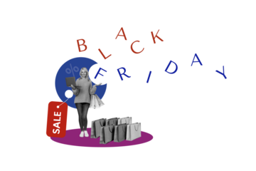 Composite photo collage of happy girl hold laptop bags purchase sale percent shopaholic online order isolated on painted background