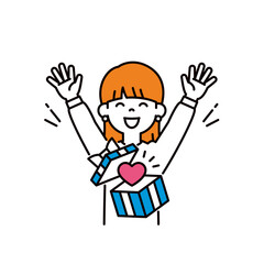 チャンスを掴んでバンザイして喜ぶ、若い女性のシンプルな上半身ベクターイラスト素材