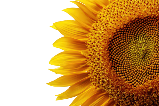 Detailed Close Up of a Golden Yellow Sunflower with Petals on a Transparent Background