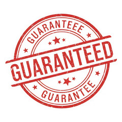 Guaranteed stamp seal emblem with red grunge texture and stars represents trust and quality assurance isolated on transparent background