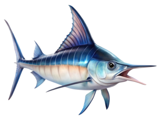 Majestic blue marlin fish vibrant colors isolated ocean predator artwork realistic marine life underwater