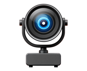 Black Modern Webcam Lens with Blue Glow, Transparent Cutout, Tech Design Element