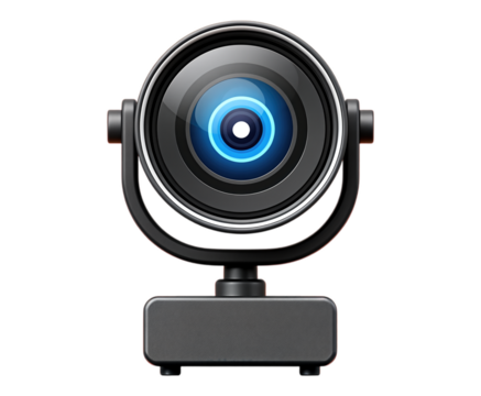 Black Modern Webcam Lens with Blue Glow, Transparent Cutout, Tech Design Element
