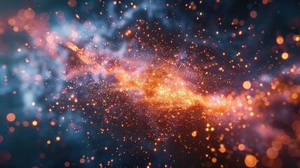 A vibrant cosmic scene featuring swirling colors and sparkling particles, evoking a sense of wonder.