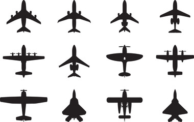 Top View Airplane Silhouette Vector Illustration Set Bundle of Aircraft Icons

