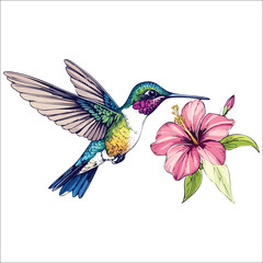 Obraz premium Vibrant hummingbird hovering near a blooming flower
