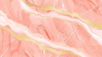 A stylish abstract background featuring pink marble textures with golden accents.