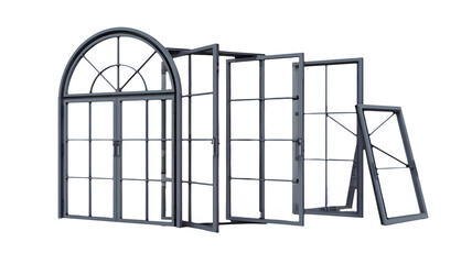 Elegant arched and casement window frames offer versatile architectural design elements for modern building projects and interior renovations, bringing light and style.