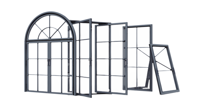 Elegant arched and casement window frames offer versatile architectural design elements for modern building projects and interior renovations, bringing light and style.