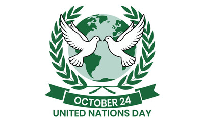 United Nations Day Vector Illustration with Globe, Peace Doves, and Olive Branches – October 24 Celebration Design