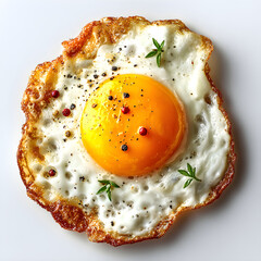 Fried egg sunny side up with pepper and herbs