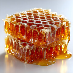 Honeycomb dripping sweet organic honey on a surface