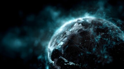 Digital globe with glowing network connections and data streams representing global technology and communication