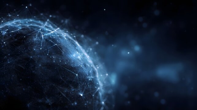 Abstract digital globe with glowing network connections in futuristic space