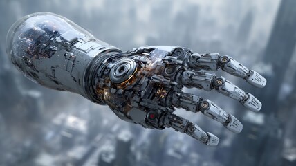 Futuristic robotic arm with electronic detail. AI image