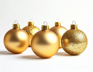 A sparkling gold Christmas ornament on a white background, soft shimmer with minimal decoration.