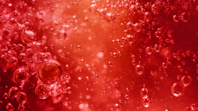 Close-up of red bubbles macro texture. AI image