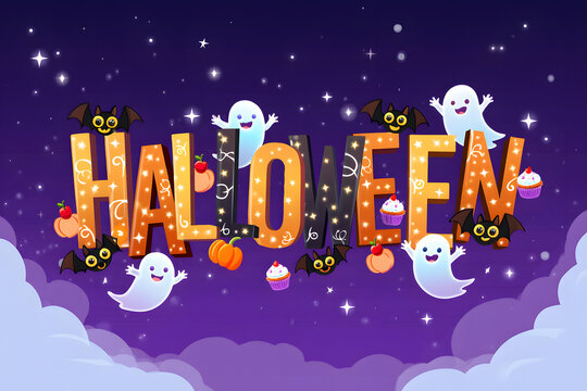 Festive Halloween Banner with Dancing Skeletons and Disco Lights