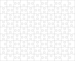 Jigsaw puzzle blank template or cutting guidelines of 99 transparent pieces. Classic style pieces are easy to separate (every piece is a single shape). 
