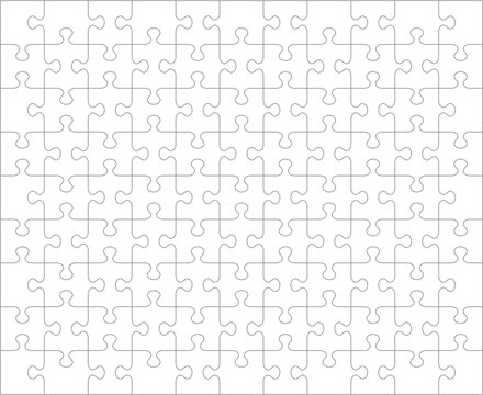 Jigsaw puzzle blank template or cutting guidelines of 99 transparent pieces. Classic style pieces are easy to separate (every piece is a single shape). 
