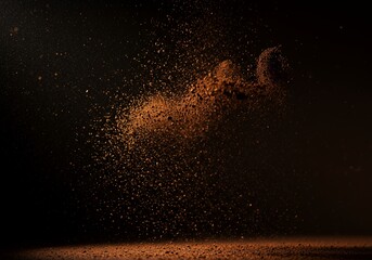 Obraz premium Golden dust plume arcs over dark ground, glowing!!