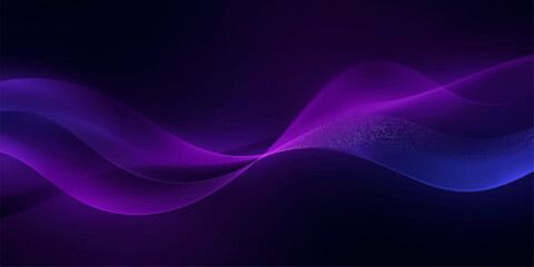 Flowing purple and blue wave lines create an abstract background with a smoky, futuristic design