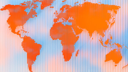 Abstract fractal glass world map with glowing gradient background, modern digital visualization of global connections, futuristic design for technology, data, and theme, 3d render