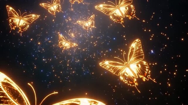 Butterflies illuminate a starry night sky in a mesmerizing display of nature's beauty and magic