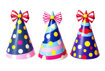 Colorful Party Hats with Polka Dots, Blue with Pink Accents, on Transparent Background, Celebration Graphic for Branding