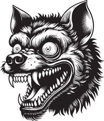 Obraz premium Terrifying wolf portrait with exposed teeth evokes fear, perfect for horror themes, edgy designs, and intense storytelling, a symbol of wild aggression.