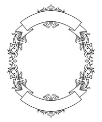 Oval vintage border frame engraving with retro ornament pattern in antique baroque style decorative design 