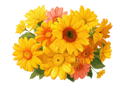 Bright Yellow Gerbera Daisy Bouquet on Black Backdrop Illustration Design Style