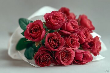 Minimal floral arrangement on neutral background, soft lighting. Generative AI
