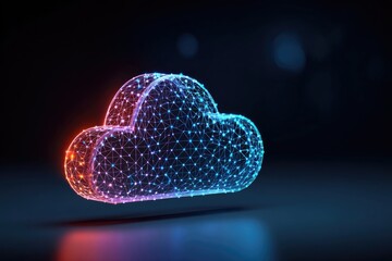 Abstract network cloud symbol generating glowing digital data