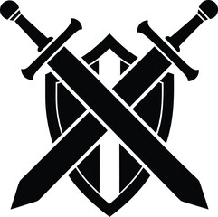 sword crossed with shield silhouette icon on transparent background