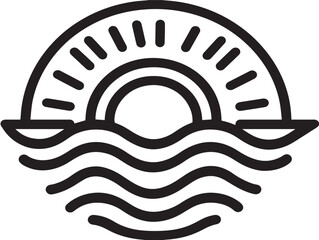 Beach icon 2D vector line art in a clean minimalist black style