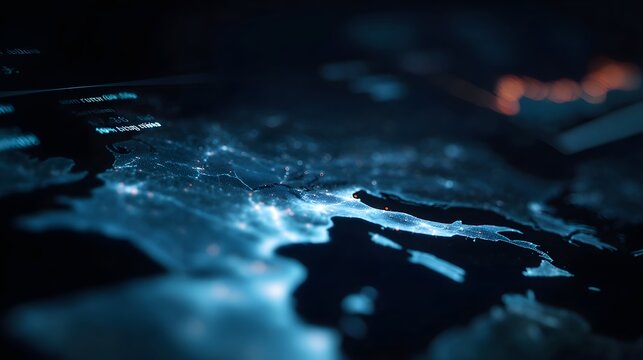 Digital global map glowing with data connections and network visualizations