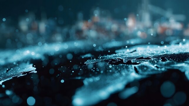 Abstract visualization of a digital world map composed of glowing blue particles and data points set against a dark blurred background