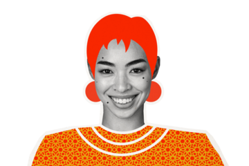 Composite photo collage of happy beautiful redhead girl coloring hairstyle salon beauty procedure therapy isolated on painted background