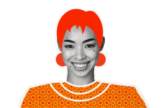 Composite photo collage of happy beautiful redhead girl coloring hairstyle salon beauty procedure therapy isolated on painted background - Powered by Adobe