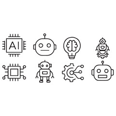 Artificial Intelligence web icons in line style. Innovation technology, machine, robot, bot, brain vector