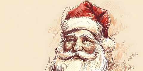 Hand-drawn illustration depicts a kind-faced, elderly person wearing a red hat and having a long white beard, creating a feeling of warmth and celebration against a tan-colored backdrop.